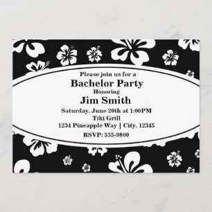 Elegant Hibiscus Floral Black & White Invitation
