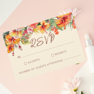 Elegant Hibiscus Flower Tropical Floral Wedding RSVP Card