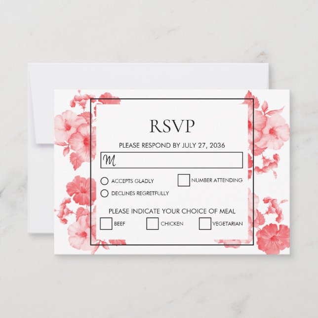 Elégant Hibiscus Hibiscus Mariage Cartes RSVP (Devant)