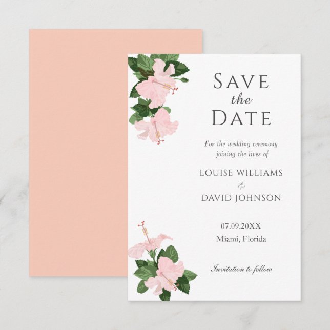 Elegant Hibiscus Save The Date Wedding Card (Front/Back)