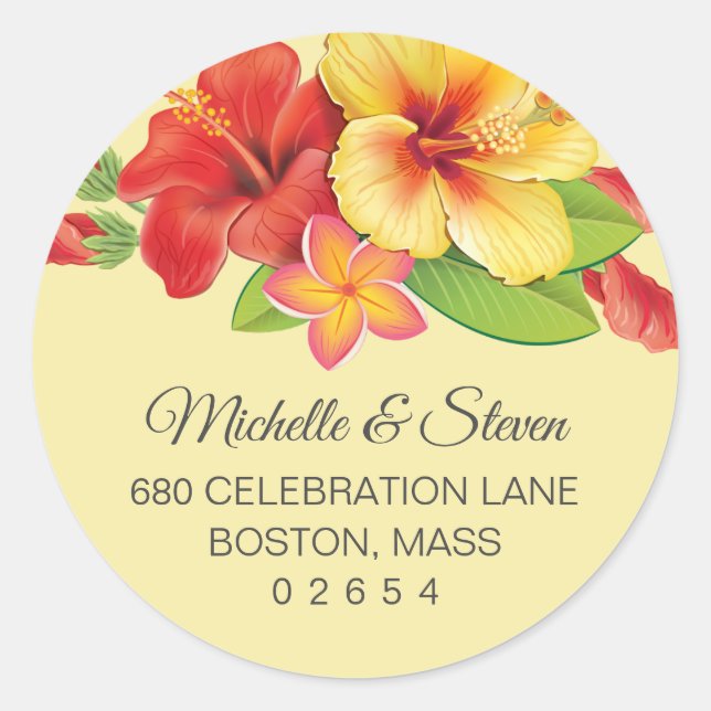 Elegant Hibiscus Tropical Floral Classic Round Sticker (Front)