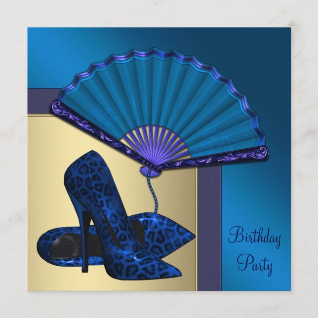 Elegant High Heel Royal Blue Gold Birthday Party Invitation (Front)