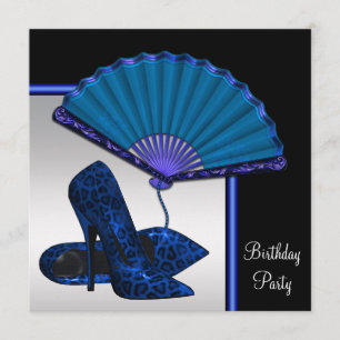 Elegant High Heel Royal Blue Silver Birthday Party Invitation
