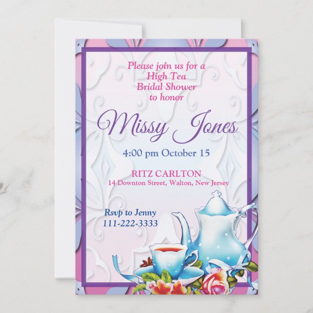 Elegant High Tea Bridal Shower Invitation (Front)