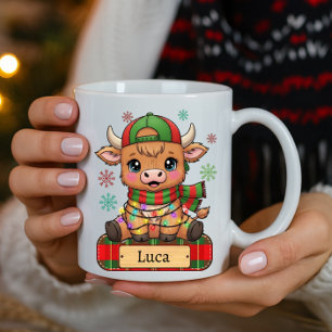 Elegant Highland Cow Personalized Name Christmas Coffee Mug