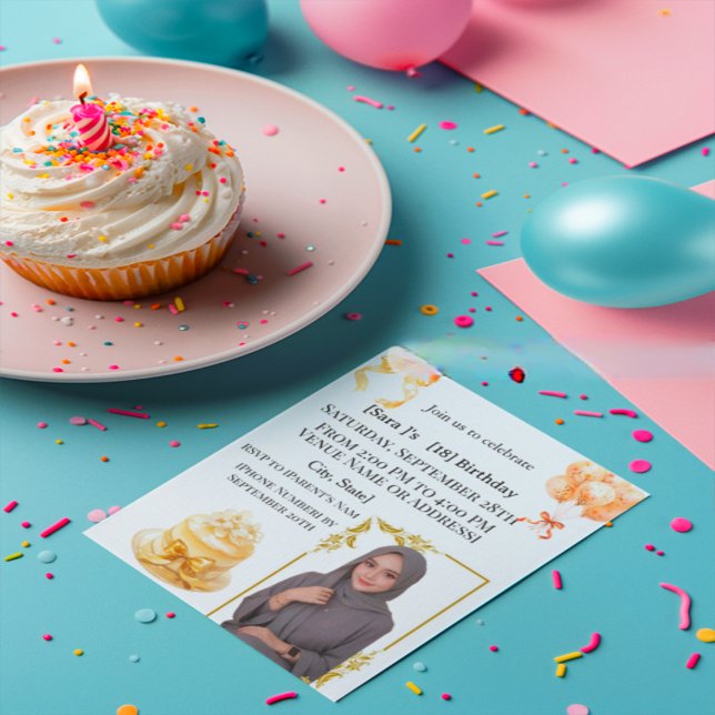 Elegant Hijabi 18th Birthday Photo Invitation | Go (Créateur téléchargé)