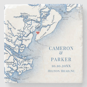 Elegant Hilton Head Island Map Navy Blue Wedding Stone Coaster