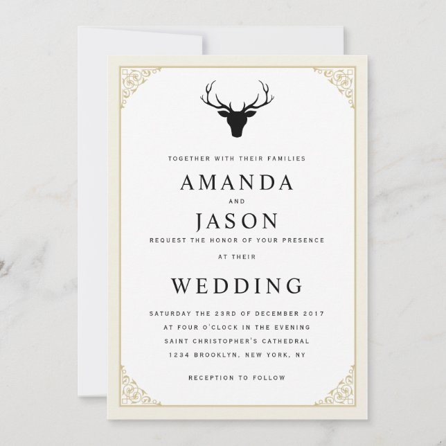 Elegant hipster deer head wedding invitation (Front)