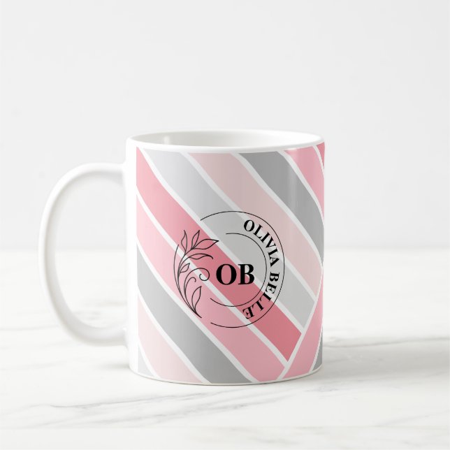 Elegant His & Hers Monogram Striped Mugs (Left)