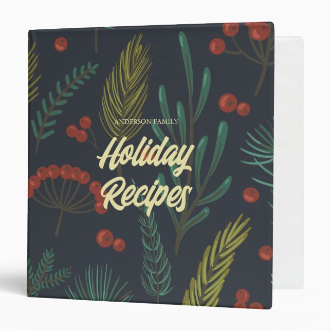 Elégant hiver Botanical Holiday Recette Classeur (Devant/Intérieur)