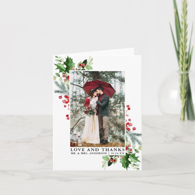 Elégant hiver verdure Amour Merci Mariage Note (Devant)