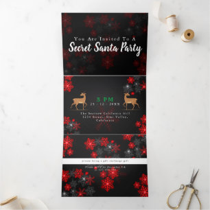 Elegant Ho Red Grey Snowflakes Christmas New Year Tri-Fold Invitation