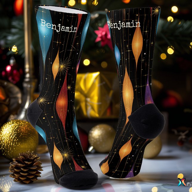 Elegant Holiday Black Socks with Golden Flames (Creator Uploaded)