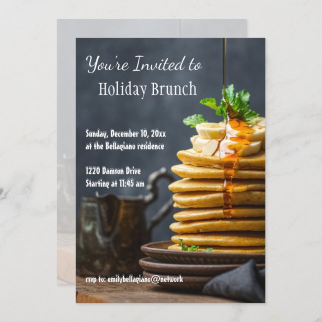 Elegant Holiday Brunch Pancakes Invitation (Front/Back)