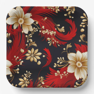 Elegant Holiday Christmas Poinsettia Paper Plate