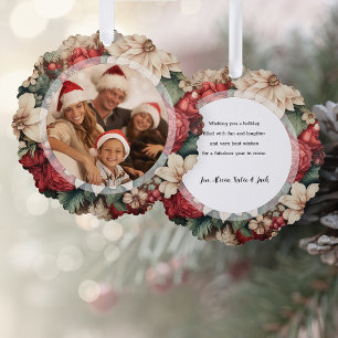 Elegant Holiday Floral Photo Ornament Card