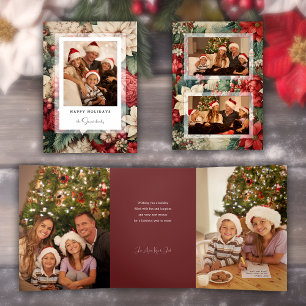 Elegant Holiday Floral Photo Tri-Fold Card