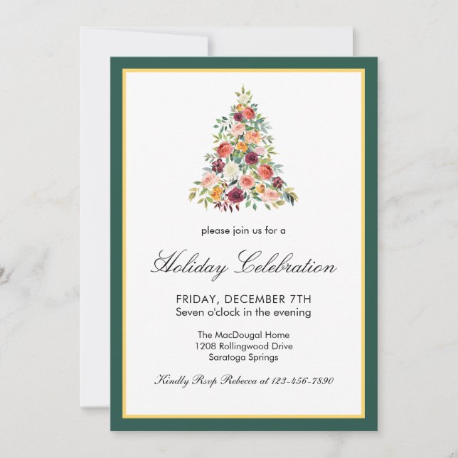 Elegant Holiday Floral Tree Party Invitation (Front)
