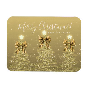 Elegant Holiday Gold Christmas Trees Greeting Magnet