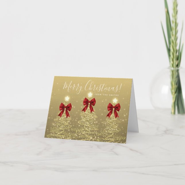 Elegant Holiday Gold Christmas Trees Greeting Red  (Front)