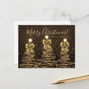 Elegant Holiday Gold Christmas Trees w/ Bows Postcard