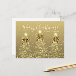 Elegant Holiday Gold Christmas Trees w/ Bows Postcard
