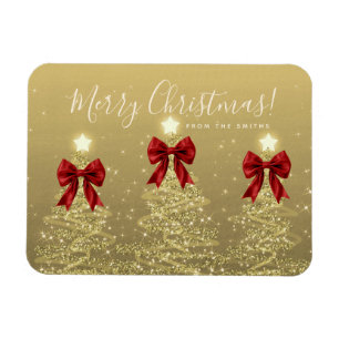 Elegant Holiday Gold Red Christmas Trees Greeting  Magnet