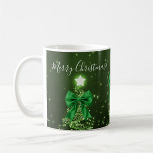 Elegant Holiday Green Christmas Trees Bows Coffee Mug
