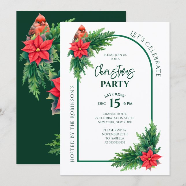 Elegant Holiday Greenery Christmas Party Invitation (Front/Back)