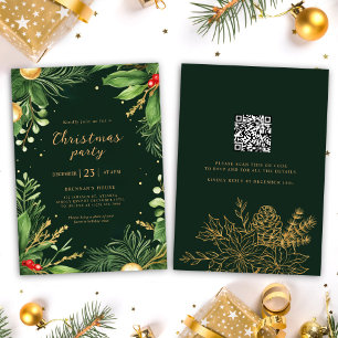 Elegant Holiday Greenery QR Code Christmas Party Invitation