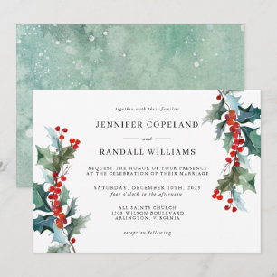 Elegant Holiday Greenery Watercolor Wedding Invitation