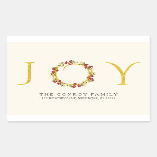 Elegant Holiday Joy Gold Wreath Return Address Sticker
