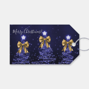 Elegant Holiday Navy Blue Christmas Trees Gold  Gift Tags