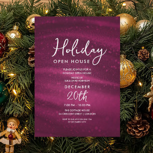Elegant Holiday Open House Pink Sparkle Glam Invitation