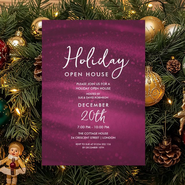 Elegant Holiday Open House Pink Sparkle Glam Invitation (Elegant Holiday Open House Pink Sparkle Glam Invitation)