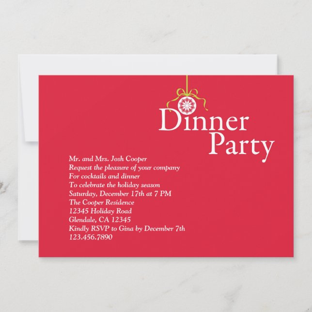 Elegant Holiday Ornament Dinner Party Invitation (Front)