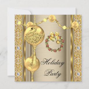 Elegant Holiday Party Gold Beige Christmas Invitation