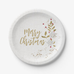 Elegant Holiday Party Poinsettia and Berries Party Paper Plate