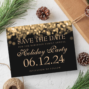 Elegant Holiday Party Save The Date Gold Lights Announcement Postcard