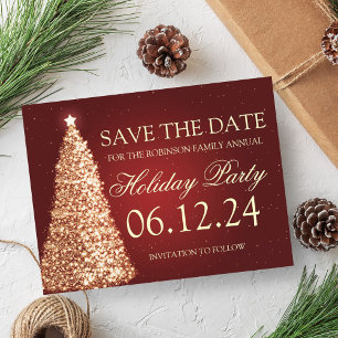 Elegant Holiday Party Save The Date Gold Red Announcement Postcard