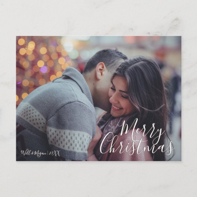 Elegant Holiday Photo Postcard | Chic Calligraphy (Front)