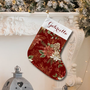 Elegant Holiday Poinsettia Red Large Christmas Stocking