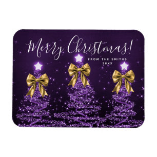 Elegant Holiday Purple Christmas Trees Gold Magnet