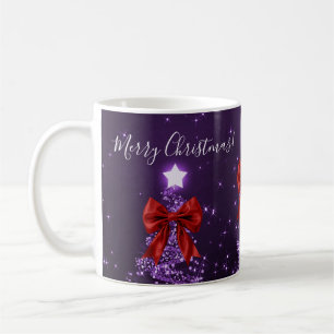 Elegant Holiday Purple Christmas Trees Red Bows Coffee Mug