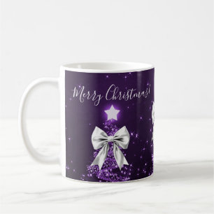 Elegant Holiday Purple Christmas Trees Silver Bows Coffee Mug