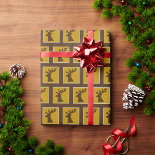 Elegant Holiday Reindeer Head Pattern Deep Brown Wrapping Paper