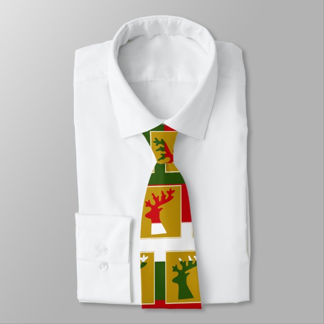 Elegant Holiday Reindeer Pattern Green Red & Gold Tie (Tied)