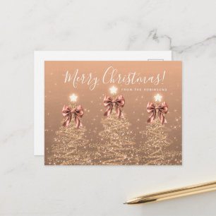 Elegant Holiday Rose Gold Christmas Trees Bows Postcard