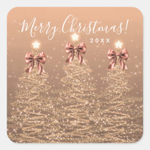 Elegant Holiday Rose Gold Christmas Trees Bows Square Sticker