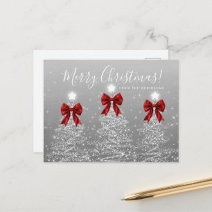 Elegant Holiday Silver Christmas Trees Red Bows Postcard